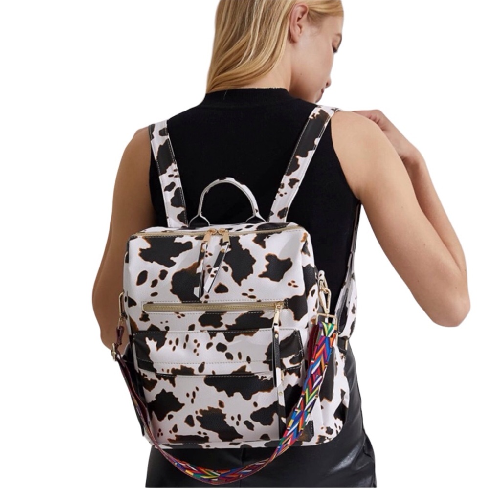 Cow Backpack With Guitar Strap Unisex Color Brown & White